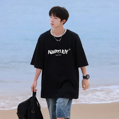 HEARUJOY  -  T Shirt Oversized Cotton For Men White Men's Letter Print 5XL T-shirts Men Casual Wear Summer Tee Shirts Big Size Clothing