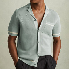 HEARUJOY  -  Summer New Men's Sexy Hollow Knitted Short Sleeve Shirt Retro Fashion Trend Casual Simple Loose Seaside Vacation Men's Tops