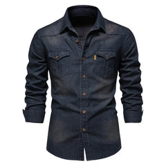 HEARUJOY  -  Shirts Tops Men Shirt Slim Fit Solid Turn Down Collar Full Sleeve Single Breasted Simple Button Casual Splice Regular Top