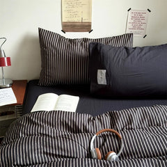 YICKYUE  -  3/4pc New Mix Color Striped Bedding Set Washed Cotton Duvet Cover Set+Sheet+Pillowcases for Single Full Queen Home Bedlinens
