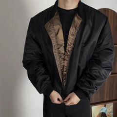 Hearujoy Mens Fashion Silhouette Retro Pilot Jacket Autumn And Winter New Street Trend Casual Lapel Loose Solid Color Cotton Coat Men