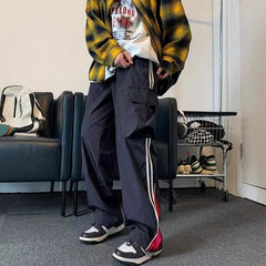 HEARUJOY  -  American College Style Striped Casual Pants Men's Spring Trendy Brand Loose High Street Retro Straight Wide-leg Sports Pants