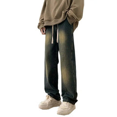 Hearujoy Vintage Blue Jean Pants Men Hip Hop Denim Trousers Male Streetwear Fashion Elastic Waist Autumn Retro Casual Straight Jeans