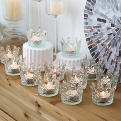 YICKYUE  -  6/12pc Glass Crown Candle Holders Elegant Makeup Sponge Jewelry Storage Cup Sparkling Gold Bead Crystal Candle Holder Home Decor