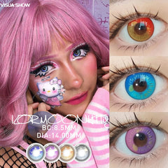 YICKYUE  -  Red& Blue Myopia Colored Contact Lenses 6 Months Disposable Anime Cosplay Contacts For Coser Daily Beauty & Makeup
