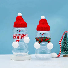 YICKYUE  -  8 Pcs Snowman-Shaped Transparent Storage Jars & Red Lids and Red/White Striped Scarves Red Hats Cute Christmas Decorations