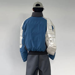 HEARUJOY  -  Retro Stand Collar Winter Jacket Men Zip Up Patchwork Cotton-padded Lightweight Parkas Spring Unisex Loose Autumn Short Outwear