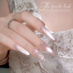 YICKYUE  -  1-12pcs WS Autumn Winter Nails Halloween Nails Pink Gold Cat Eye Gel Nail Polish Y2K Nails Golden Porcelain Glass Bead Nail Art