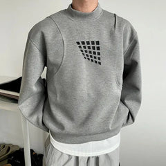 Hearujoy Mens Y2k Street Square Printed Casual Long-Sleeved Sweatshirt Genderless Autumn Winter Round Neck Fashion Versatile Top Unisex