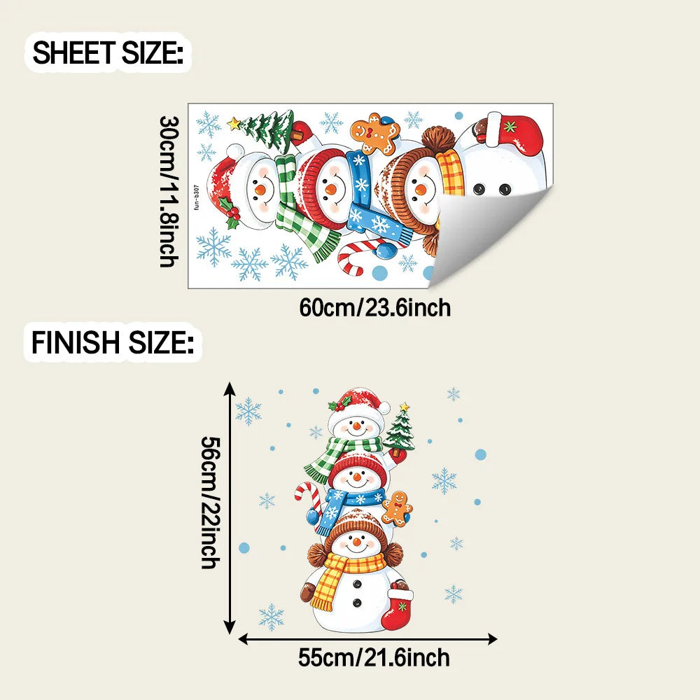 YICKYUE  -  2D Flat Christmas Snowman Snowflake Wall Decals Peel and Stick Waterproof Removable Self-Adhesive Stickers for Home Bathroom