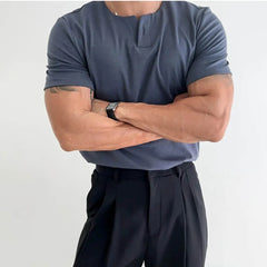HEARUJOY  -  Men's Solid Color Sports Short-Sleeved T-Shirt American Retro Fashion Trend Loose Casual Breathable Niche Summer New Men's Tops
