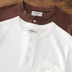 Hearujoy Men's  T-shirt Autumn Winter New Casual Henley Shirt Retro Simple Solid Color Buttons Daily Long-sleeved Bottoming Tops Tees