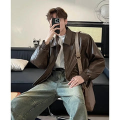 Hearujoy Retro Biker Clothing Leather Coat Jacket Men's Spring and Autumn Korean Fashion Streetwear Leather Jacket Casual Men's Clothing