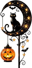 YICKYUE  -  Halloween Black Cat Pumpkin Moon Garden Stake Light Solar Metal Pumpkin Stake Outdoor Garden Yard Decoration