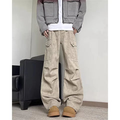 HEARUJOY  -  Vintage American Trendy Men's Workwear Pants Loose Pleated Wide Leg Design Sense Dyed Autumn Small ence Deserted