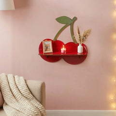 YICKYUE  -  Cherry Shaped Pine Wood Wall Shelf, Creative Floating Plant Organizer for Kids Room Living Room Home Aesthetic Decor