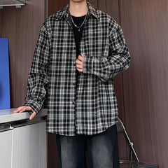 HEARUJOY  -  Mens Loose Fit Plaid Shirt Business Casual Office Wear Classic Work Shirt for Young Professionals Student Relaxed Style Top