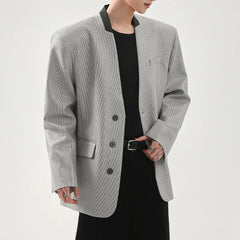 HEARUJOY  -  Men Blazer Plaid Patchwork V Neck Button Long Sleeve Casual Suit Men Streetwear Elegant Fashion Male Coats Blazer