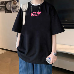 YICKYUE  -  Men's T shirts Cotton 4XL Big Size Black Mens Summer Wear Oversized T-Shirt Letter Print Casual Tee Shirts Male Clothes Funny