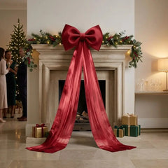 YICKYUE  -  Soft Velvet Christmas Large Bow Pendant Long Tulle Drapes Sheer Organza Tree Decorations Bow Non-Fall Giant Bow