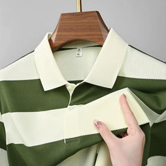 HEARUJOY  -  Summer Polo Shirt Man Casual Striped Polo Shirt Men Short Sleeve Lapel Button Shirt Business Fashion Golf Japanese Men Clothing