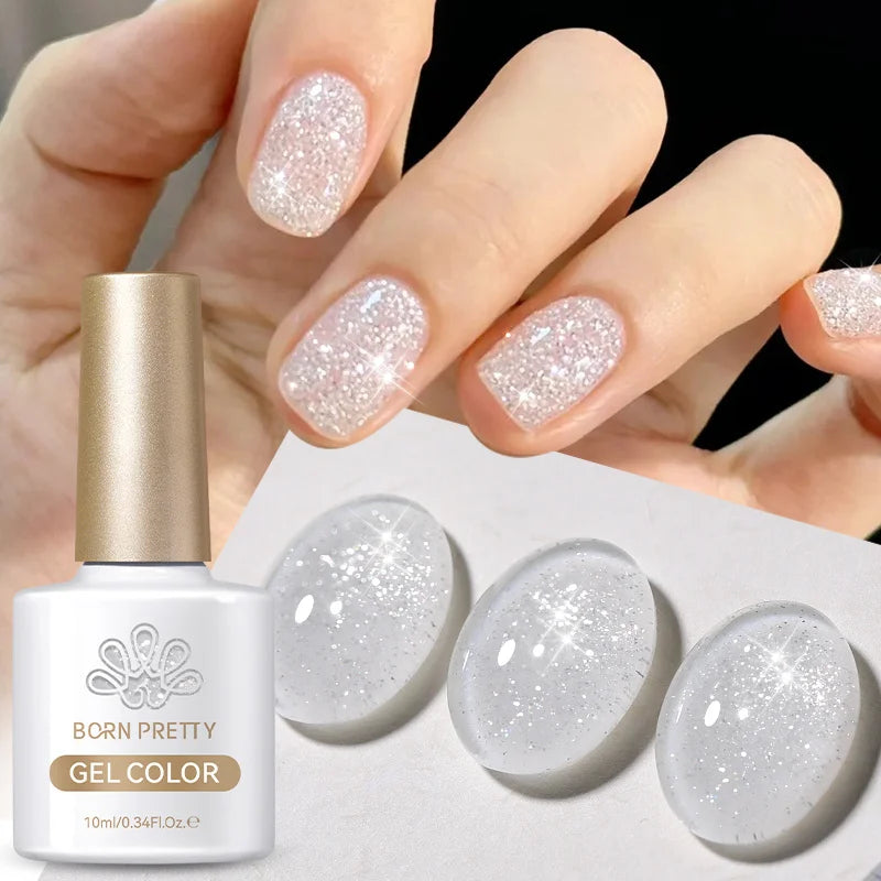YICKYUE  -  10ml Nude Moon Light Cat Magnetic Gel Nail Polish Ultra Shine Glitter Glass Beaded Soak Off UV LED Varnish Design