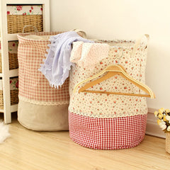 YICKYUE  -  Zakka 3 Sizes The Beam Port Linen Multi-function Handle Stackable Storage Barrel Laundry Basket Toy Storage Box Storage Basket