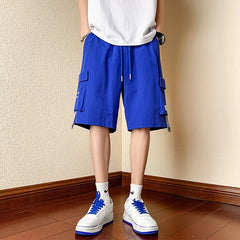 Hearujoy Summer New Men's Straight Workwear Casual Shorts Korean Style Fashion Elastic Waist Belt Army Green Loose Shorts