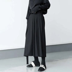 HEARUJOY  -  Darkness Versatile Slim Pleated Nine-Point Wide-Leg Pants Unisex Double-Layer High-Waisted Loose Tight-Waisted Straight Culottes