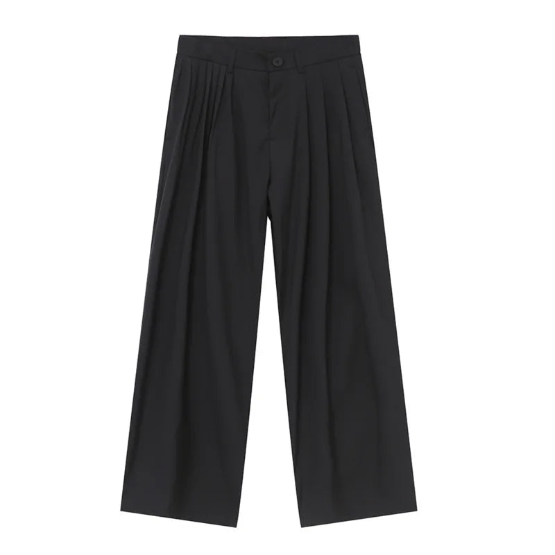 Hearujoy Trend Men's Suit Pants Free Draping Pleated Droop Bottom Straight Wide Leg Solid Color Male Casual Bottom Summer 9C6592