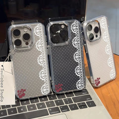 YICKYUE  -  White Lace Polka Dot Clear Soft Phone Case For iPhone 17 16 15 14 13 12 11 Pro MAX XS XR 7 8 Plus 17air 16e Transparent Cover