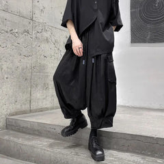 HEARUJOY  -  Mens Casual Big Pocket Cargo Pants Genderless Fashion Sports Dark Style Drawstring Loose Simple Streetwear Unisex