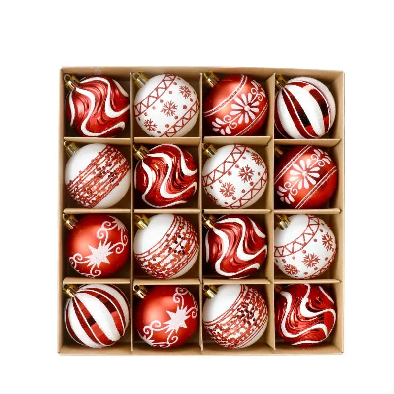YICKYUE  -  16 Pcs Christmas Balls Decorations, Red And White Painted Xmas Balls Party Supplies Set - Christmas Tree Hanging Decorations