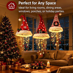 YICKYUE  -  Christmas Santa Hat Chandelier Warm LED Glowing Christmas Ornaments Hanging Chandelier Lighted Xmas Party Decor