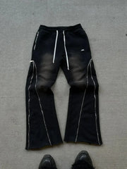 Hearujoy Black new style zipper trousers wide leg two-wear sports street American fashion retro casual washed couple casual pants