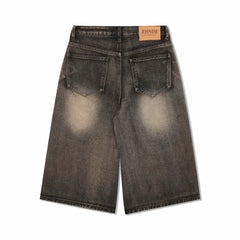 Hearujoy Oversized Hip Hop Jeans Shorts for Men Summer Retro Wide Leg Denim Knee Lenght Pants