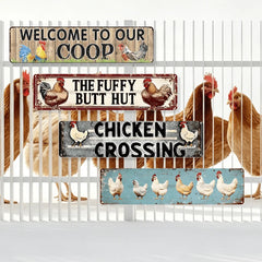 YICKYUE  -  2D Flat, 4pcs Retro Chicken Coop & Farmyard Humor Metal Sign Set, Rustic Farmhouse Decorative Plaque & Ornament,Poultry Owners