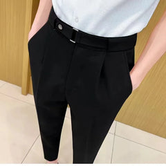 YICKYUE  -  British Style Men Suit Pants Light Luxury Advanced Sense Ankle-Length Pencil Pants Summer Slim Fit Business Casual Trousers