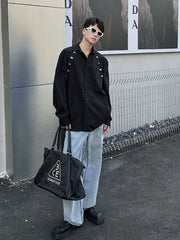 Hearujoy Metal Decorated Shirt Men Korean Fashion Spring and Fall New Loose Button Cardigan Long-sleeved Shirts Streetwear Men Clothing