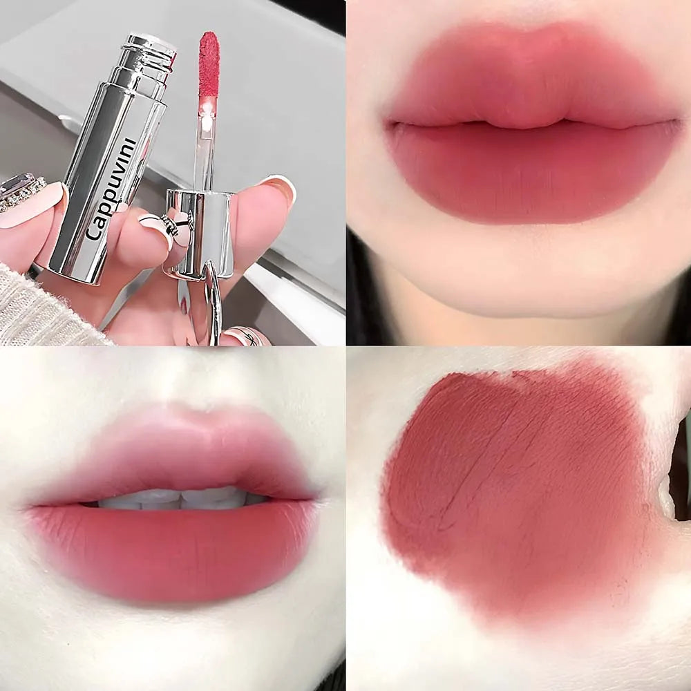 YICKYUE  -  Cappuvini Shimmer Red Brown Lip Gloss Matte Grey Pink Lip Mud Velvet Nude Lipstick Moisturizing Long Lasting Lip Glaze Cosmetics