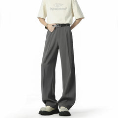 HEARUJOY  -  Men's Straight Baggy Casual Pants Korean Slit Personality Suit Trousers Fashion Formal Business Male Streetwear Gray Black