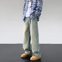 Hearujoy Retro Straight Jeans Men Korean Streetwear Denim Pants Y2k Jeans for Men Clothing Autumn Loose Casual Jeans Mopping Trousers