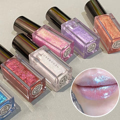 YICKYUE  -  Multichrome Diamond Shimmer Lip Gloss Clear Glitter Metallic Pink Blue Orange Lip Stain Mirror-Shine Gloss 3D Sparkling Lips