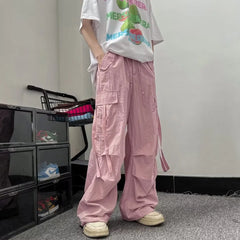 HEARUJOY  -  Black Cargo Pants for Men Overalls Cargo Trousers Male Pink Autumn Loose Casual Streetwear Hip Hop Pocket Oversize Straight