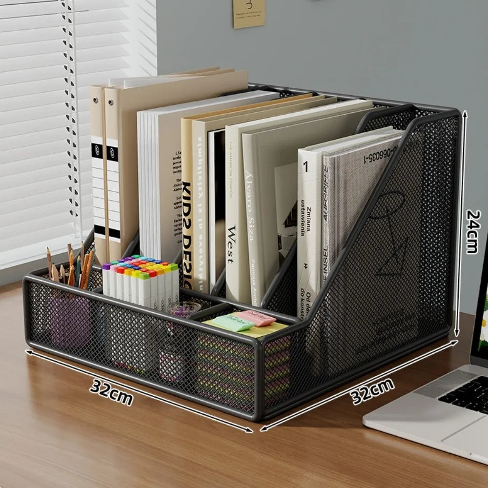 YICKYUE  -  Metal Desk File Organizer Multi-functional Space-saving Document Management Rack Integrated Storage Multi-layer Bookshelf