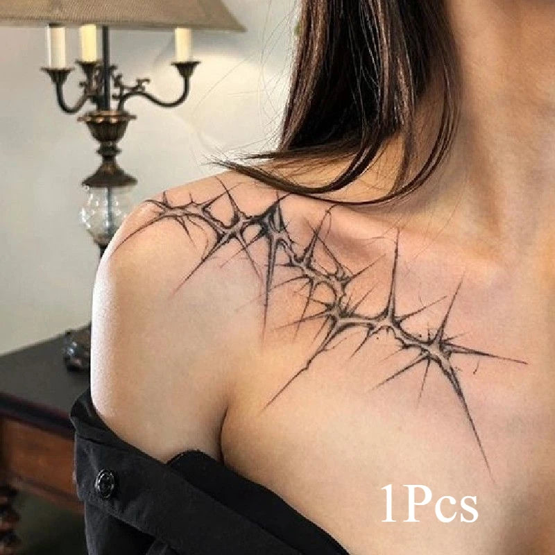 YICKYUE  -  Shoulder Thorn Tattoo Sticker Halloween Cosplay Punk Fake Tattoo for Woman Man Clavicle Tatuajes Temporales Faux Tatouage Femme