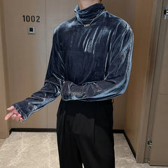 Hearujoy Autumn Winter Velvet Bottom Shirt for Men long sleeve T-shirts men clothing turtleneck casual Social streetwear pullover