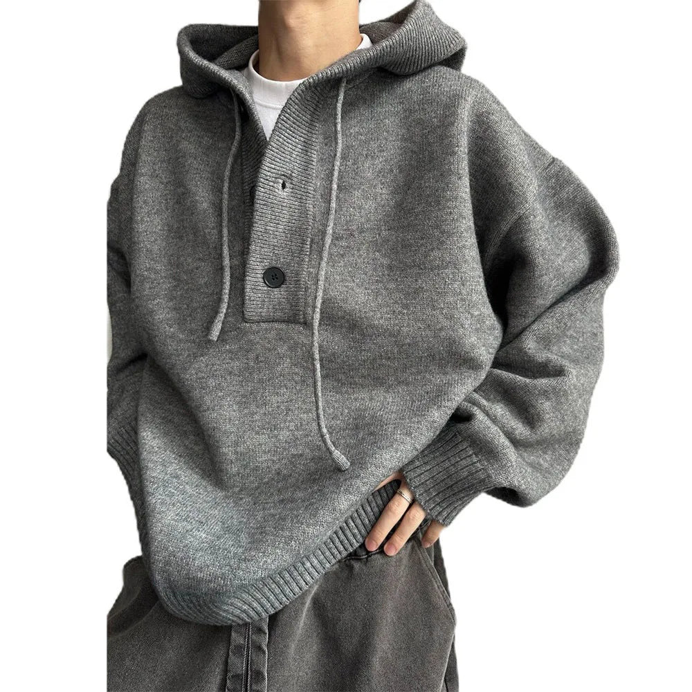 YICKYUE  -  Vintage Eur Size Polo Sweater Mens Knit Hoodie Autumn And Winter Long Sleeved Hooded Knitwear Streetwear Knitted Coat Clothing