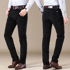 HEARUJOY  -  Autumn and Winter Men's Corduroy Casual Pants Business Fashion Elastic Regular Fit Stretch Trousers Male Black Khaki Coffee Navy