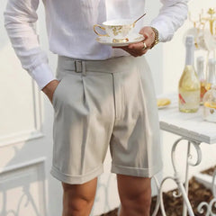 HEARUJOY  -  High Quality Men Naples Suit Shorts British Style Paris Waist Buckle knee Length Pants Fashion Luxury Casual Thin Shorts Summer